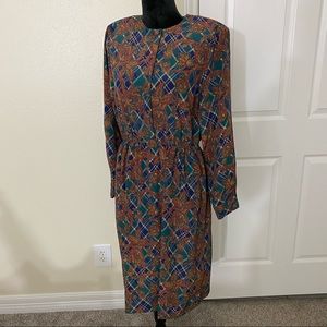 Appleseed’s Midi Floral Dress Woman’s 14P Paisley Button Top long Cuff sleeve